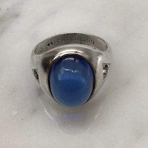 Vintage Gripoix Glass Cabochon Sterling Silver Ring