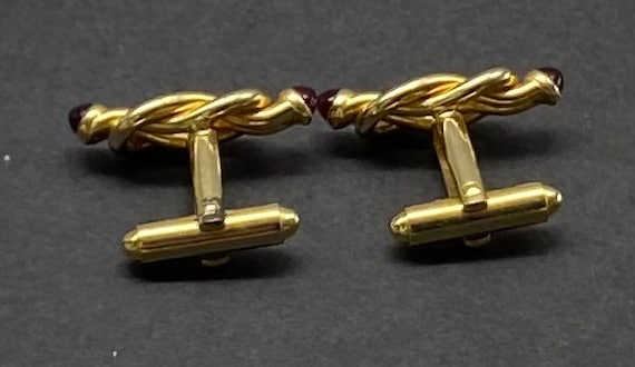 Boutons De Manchettes Anciens En Agate Lignée - Art Déco - Bronze Doré - Occasion