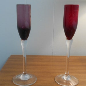 Classic Hand Blown Vine and Grape  Etched Cordial/Champagne Flute Glasses Set of 2