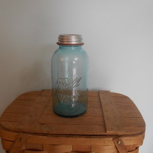 Vintage Half Gallon Ball Perfect Mason Canning Jar, Zinc Preston Lid, Rubber Gasket, Ball Blue Color, 9&quot; Tall, 1923-33, 0 Mold Mark