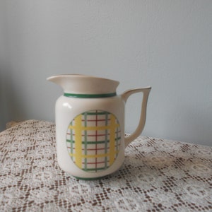 Edwin Knowles USA # 4-50 Plaid Pitcher, Plaid Syrup Pitcher, Creamer Pitcher, Gravy Boat, 1950&#39;s-60&#39;s Mid Century Dining Ware