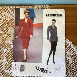 Karl Lagerfeld Vintage Rare Vogue Pattern, Uncut & Factory Folded, Size 14-16-18, Classic Business Suit, Pattern #1719, Made in 1996