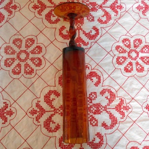 Tall Amber Empoli Mid Century Modern Pedestal Vase, Twisted Stem Detail, Holiday Entertaining Decor