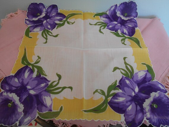 Vintage Purple Daffodil Handkerchief,  Yellow and… - image 5