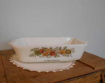 Fire King Anchor Hocking, Le Bon Potager Bread & Loaf Pan, Milk Glass Baking Dish