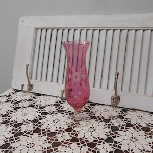 Vintage Crystal Cranberry Pedestal Vase, Vintage 1980-90&#39;s, Pink Flower Vase
