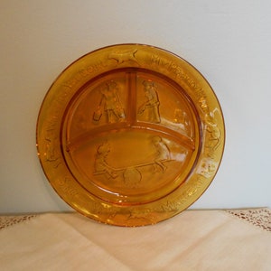 Tiara Glass Co., Amber Children&#39;s Mother&#39;s Goose Nursery Rhyme Plate, Vintage 1970&#39;s, Baby Shower Decor