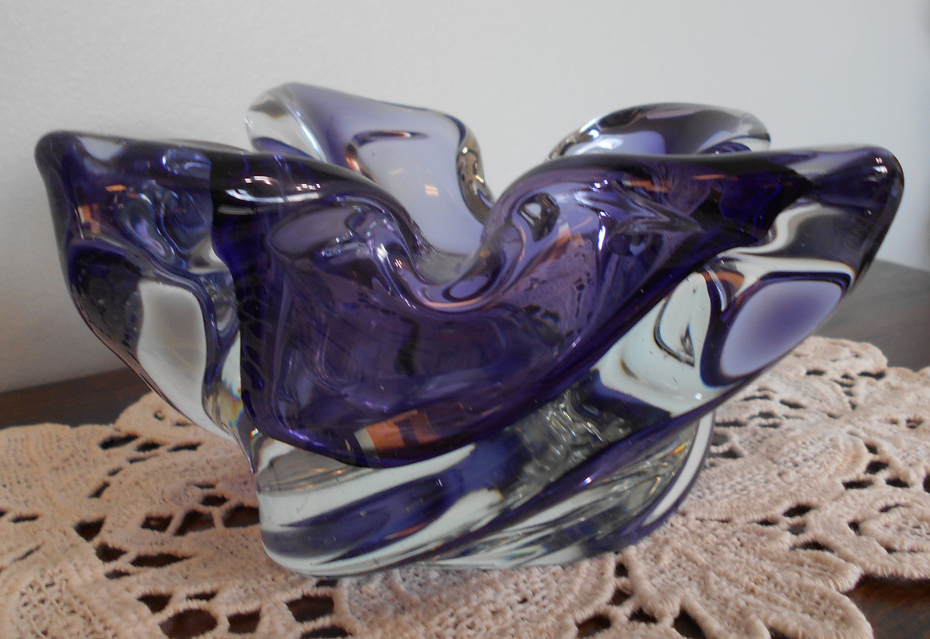 Faced Murano Glass Sommerso Ashtray with tamper Stick For Sale on Ruby Lane