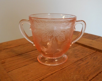 Pink Depression Glass Dogwood Pattern Sugar Bowl, Vintage 30's McBeth Evans