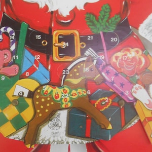 Wonderful Die Cut Paper Santa Claus Wall Advent Calendar, Articulated Arms and Legs, Made in Europe, Christmas Kitsch, Retro Christmas