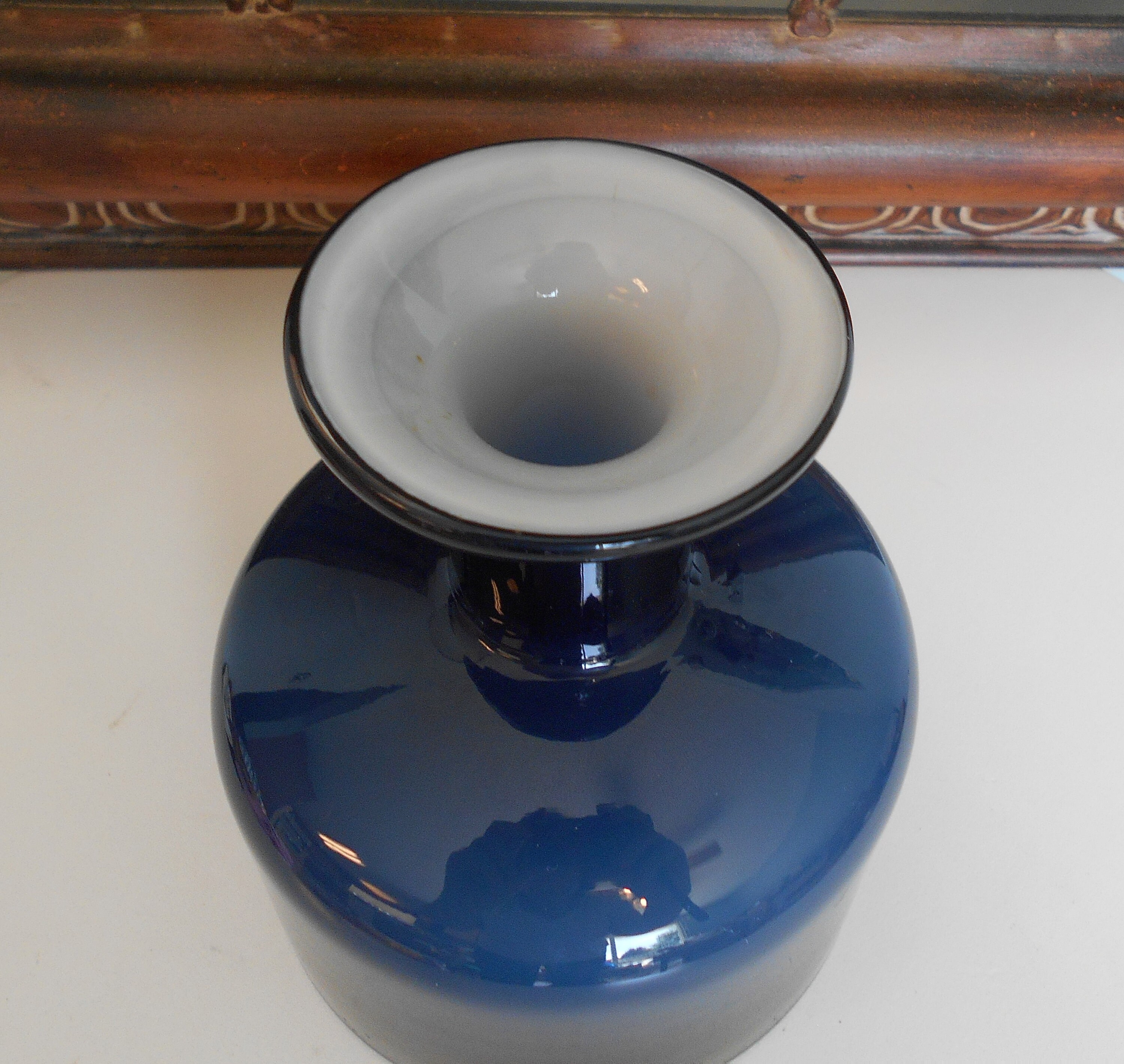 Holmegaard Navy Blue Vase Mid Century Modern White Inside Etsy