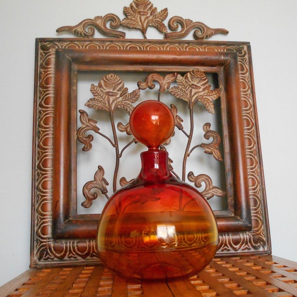 Blenko Amberina Decanter, Made in 1964, 11 1/2  Inches Tall, Vintage, Mid Century Glass Art Glass