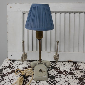 Unique Blue/Gray Telephone Night Stand or Desk Lamp With Blue Shade, Vintage 60&#39;s-70&#39;s, Industrial Vibe Style, Telephone Lamp