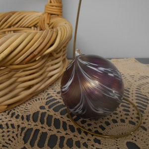Purple Vintage Decorative Hand Blown Glass Ball, Purple Art Glass, Decorative Ornament, White and Purple Swirls, Divine Style