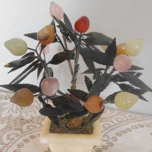 Vintage Carved Chinese Jade, Quartz, and Stone Tree, Asian Jade Tree, Chinese Carved Jade Bonsai Tree, 1960-70&#39;s