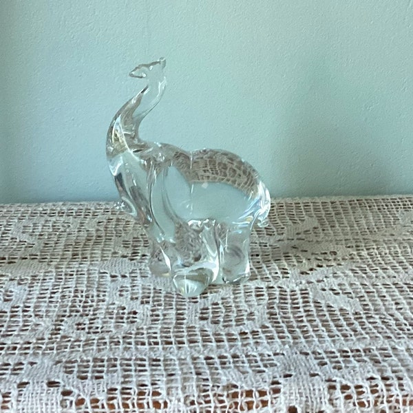 Cute Crystal Clear Glass Elephant Figurine, Glass Elephant Paperweight