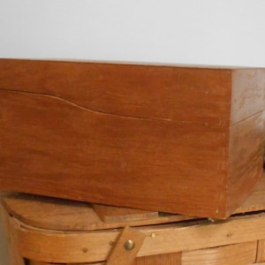 Mid Century Wooden Tabletop Recipe Card Catalog Box,  Dovetail Detail, Metal Hinges, Scooped Lid Design, Card Catalog