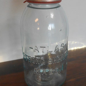 Vintage Atlas Strong Shoulder Half Gallon  Canning Jar, Presto Metal Lid, Aqua Color, Rubber Gasket