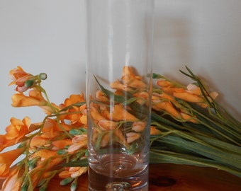 10" Kosta Boda Suspended Bubble Crystal Vase, Retro Vintage Hand Blown Flower Vase, Mid Century  Crystal Cylinder Vase