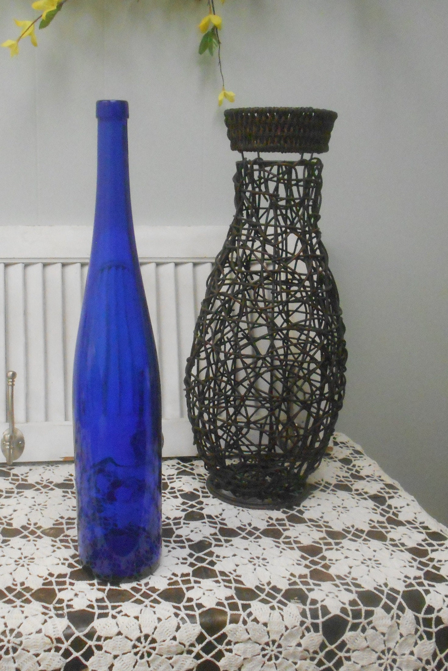 Vintage Cobalt Blue Tall Wine Bottle Decorator Cobalt Bottle Etsy