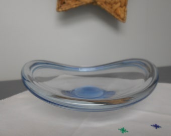 Per Lukten Signed Holmegaard Blue Glass Bowl, Mid Century Danish Art Glass Bowl