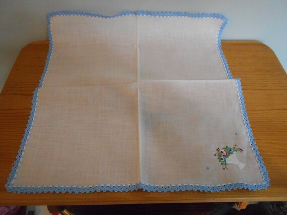 Wedding Basket Something Blue Wedding Hankie, Embroidered Flower Basket, Blue Edged Lace, Wedding Supply, Bridal Supply