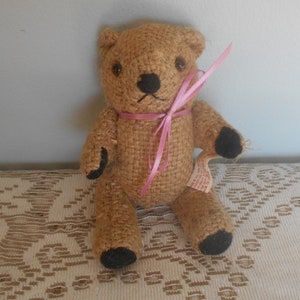Burlap Teddy Bear, Articulated Arms and Legs, Crafting Supply, Wreath Supply, Diorama Supply, Floral Supply