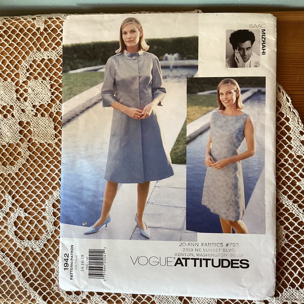 Issac Mizrahi Vintage Vogue Pattern 1942, Factory Folded & Uncut, Complete Pattern, Size 14-16-18, Formal Evening Wear, Wedding Wear