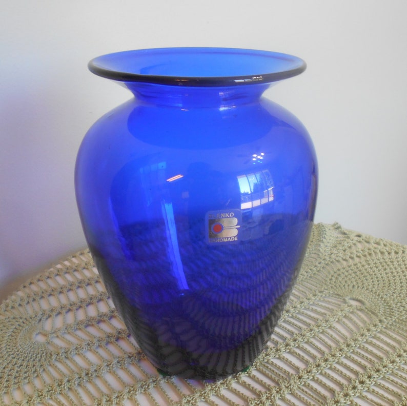 Blenko Glass Cobalt Blue Flower Vase Vintage Hand Blown Etsy