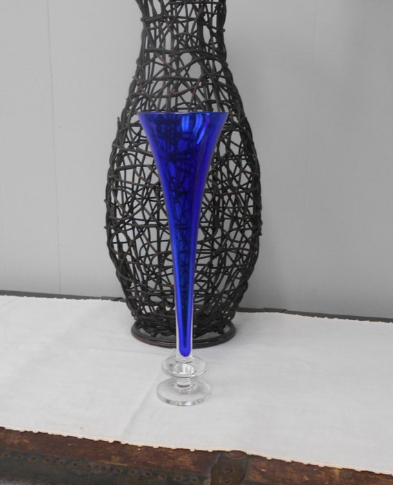 Tall Cobalt Blue Murano Sommerso Fluted Art Glass Vase or  Champagne Flute