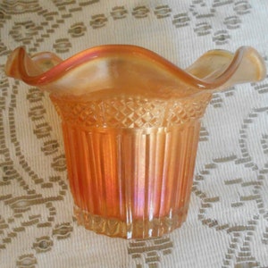 Vintage  Marigold Northwood Carnival Glass Hat Vase, Lustre Marigold Carnival Glass