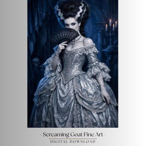 Baroque Bride of Frankenstein Art Print, Moody Gothic Wall Art, Halloween Decor (Digital Download)