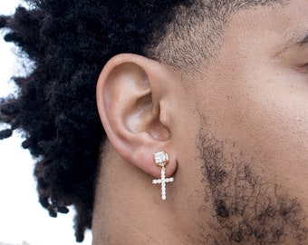 Asymmetric cross and iced hoop earrings discount