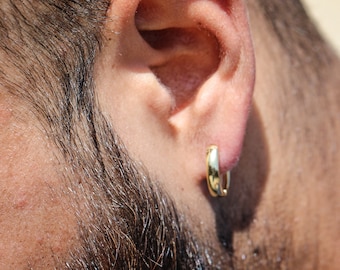 Small Gold Solid Sterling Silver Huggie Hoop Earrings For Men