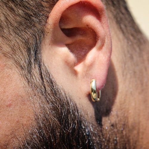 Small Gold Solid Sterling Silver Huggie Hoop Earrings For Men