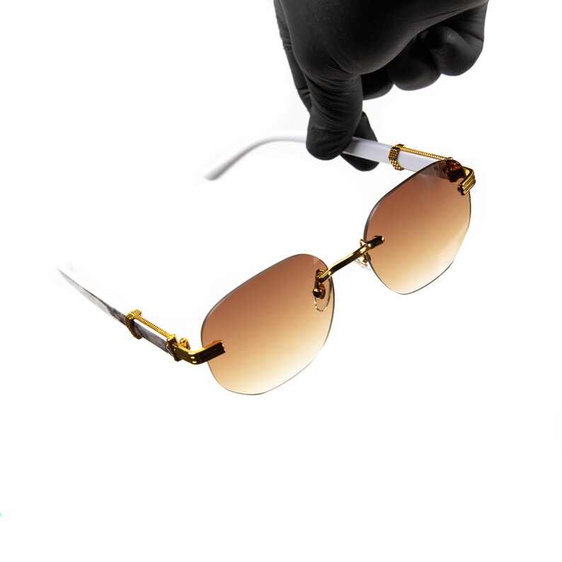 Men's Gold Frame Orange Gradient Tint Rimless Marble Arm Etsy