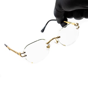 Men's Gold Frameless Retro Oval Vintage Clear Lens Fashion Rimless Glasses