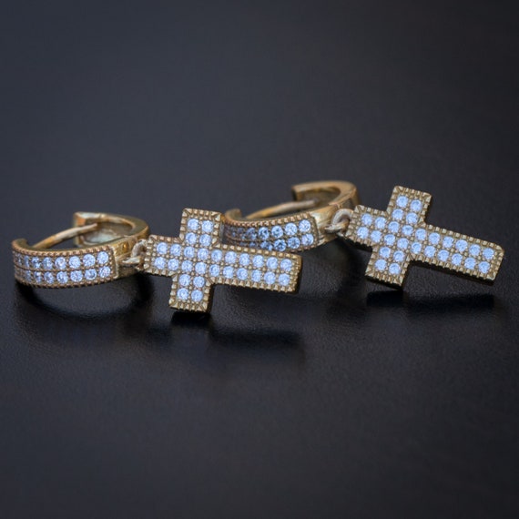 Mens gold cross stud earrings cheap