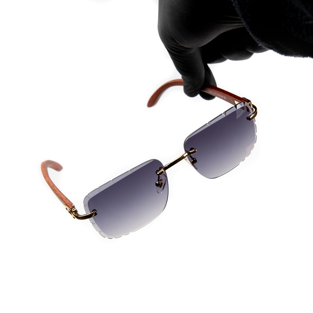 Men's Gold Frame Gem Cut Purple Gradient Tint Rimless Etsy