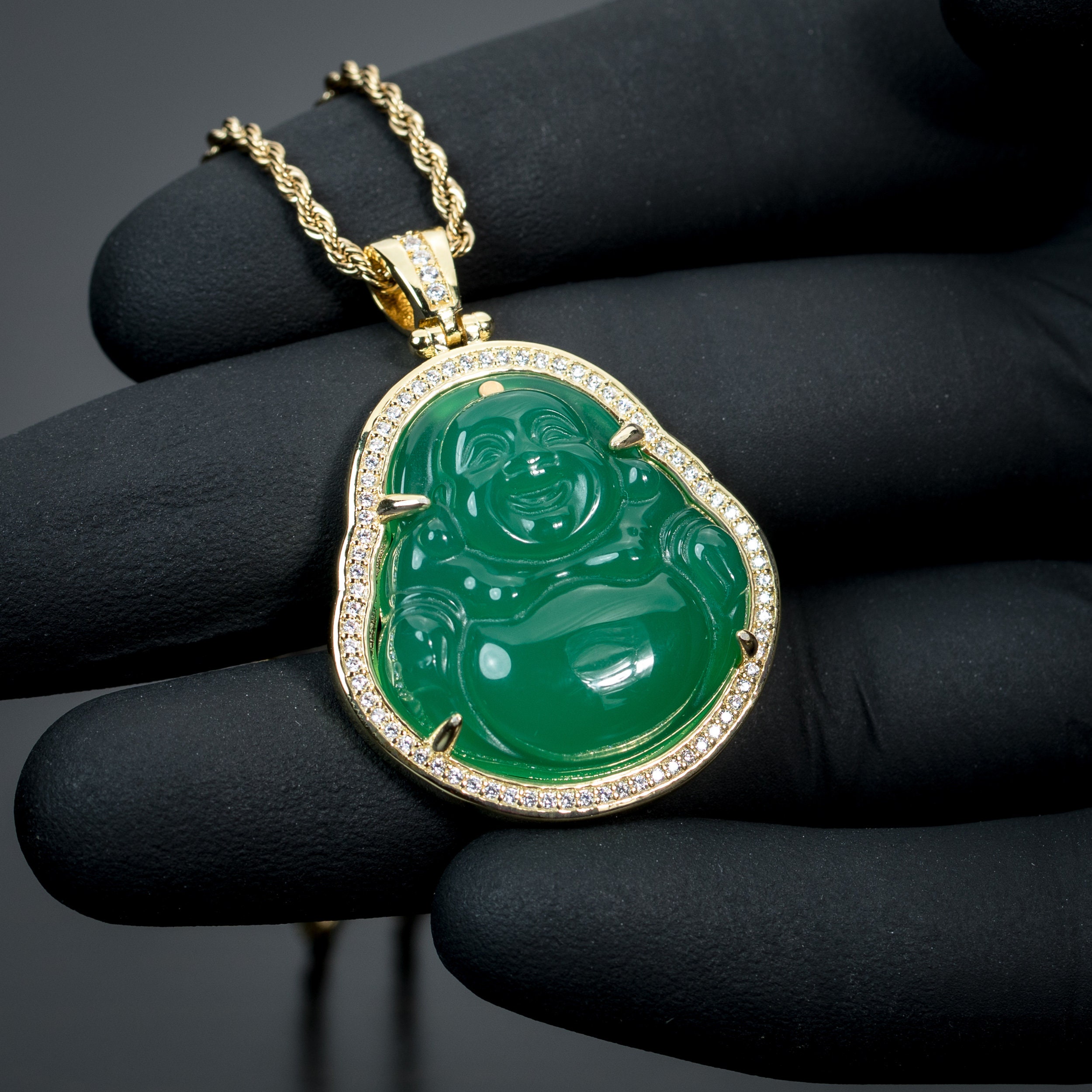 Gorgeous Green Jade Buddha Pendant 18K gold plated Necklace Natural Real  Jade LG | eBay