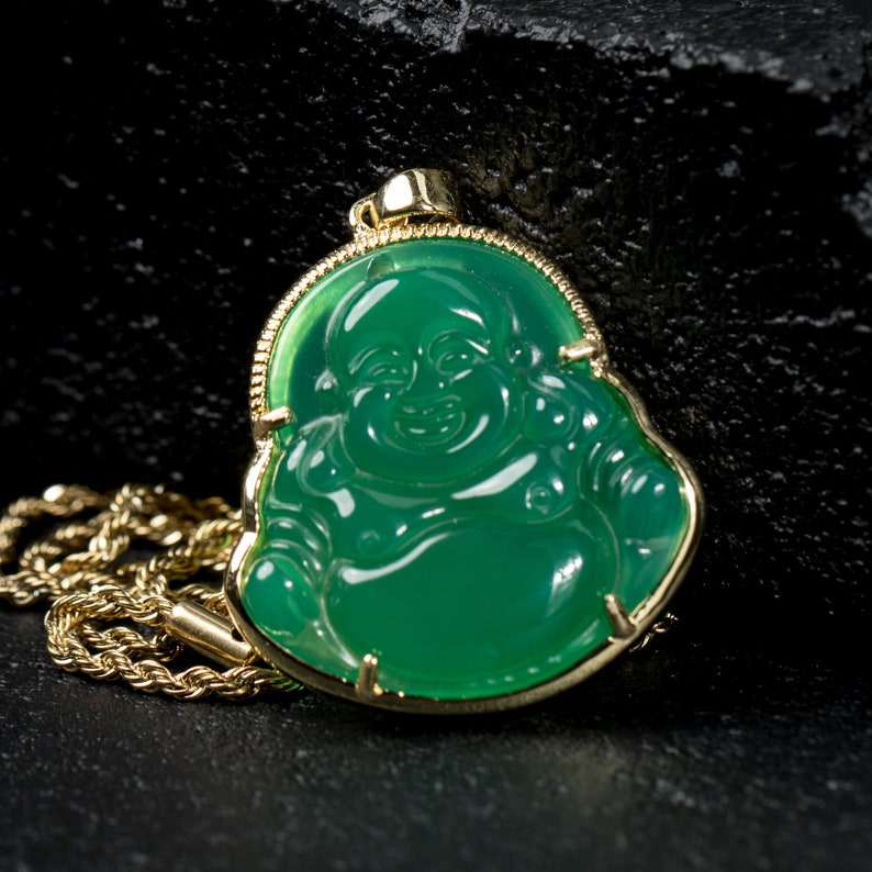 Mens Small Gold Green Jade Buddha Pendant and Rope Chain Etsy