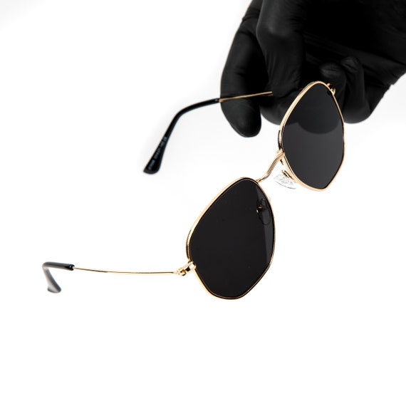 Mens Vintage Retro Gold Frame Black 