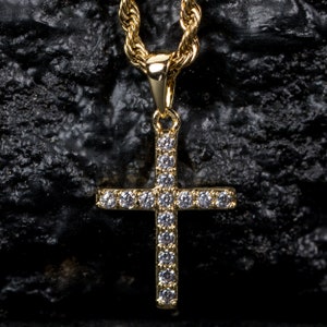 14K Gold Plated Purple Cz Religious Mini Micro Iced Unisex Small Cross Pendant 14K Gold Plated Purple Cz Religious Mini Micro Iced Unisex Small Cross Pendant