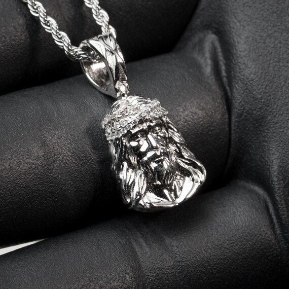 Mini Iced Hip Hop Mens White Gold Micro Jesus Piece Pendant