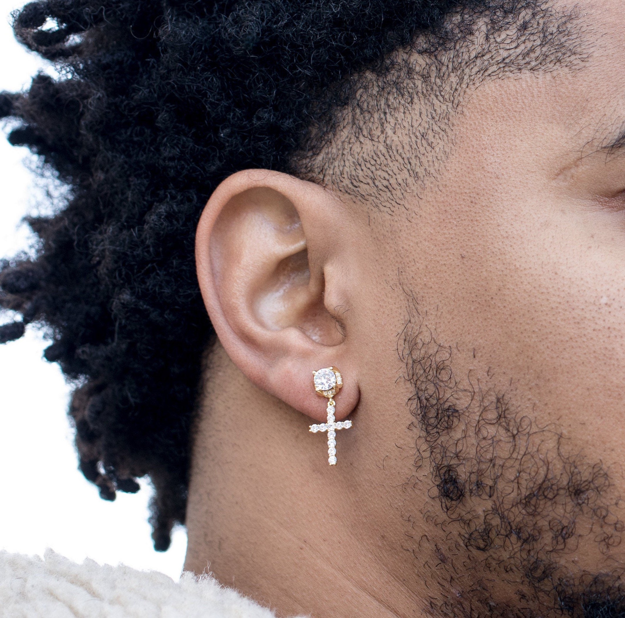 Tiny Cross Hoop Earring SSENSE Men Accessories Jewelry Earrings Hoop 
