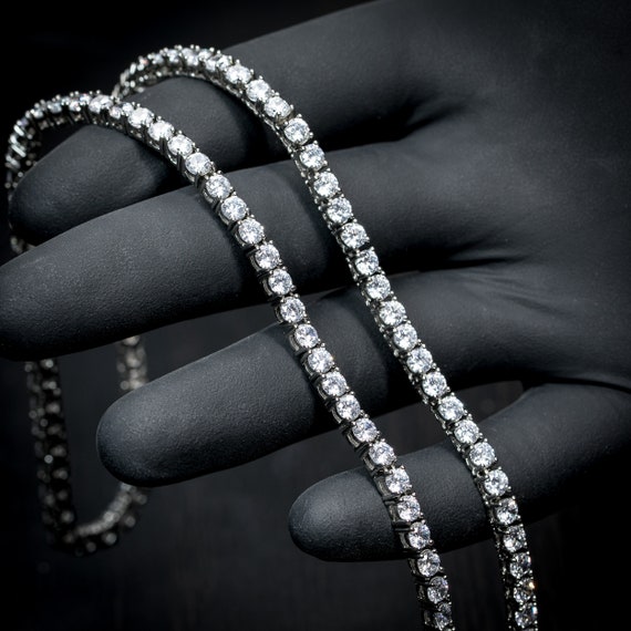 Mens 4mm Round Cz White Gold Plated Hip Hop Tennis Chain Necklace