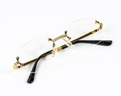 Men 39 s Gold Frame Rimless Retro Vintage Clear Lens Fashion Glasses