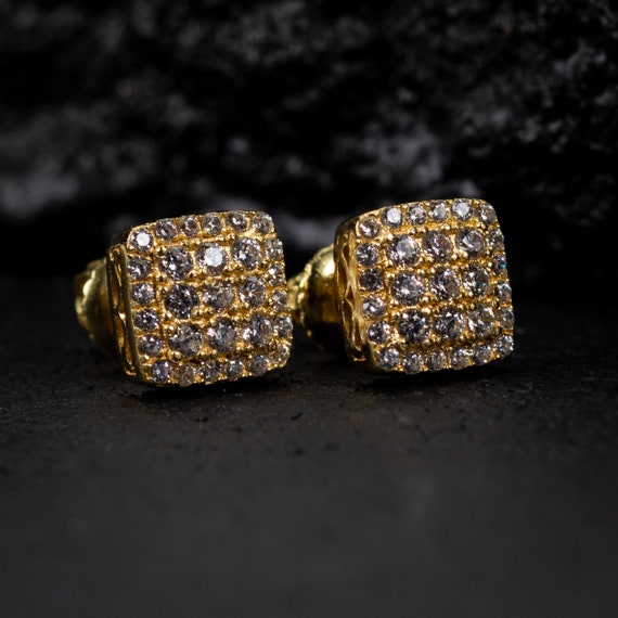 14k Gold Plated Solid Sterling Silver Iced CZ Hip Hop Earrings Screw Back  Stud