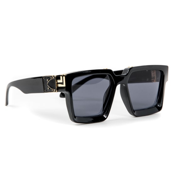 men's black sunglasses with gold trim