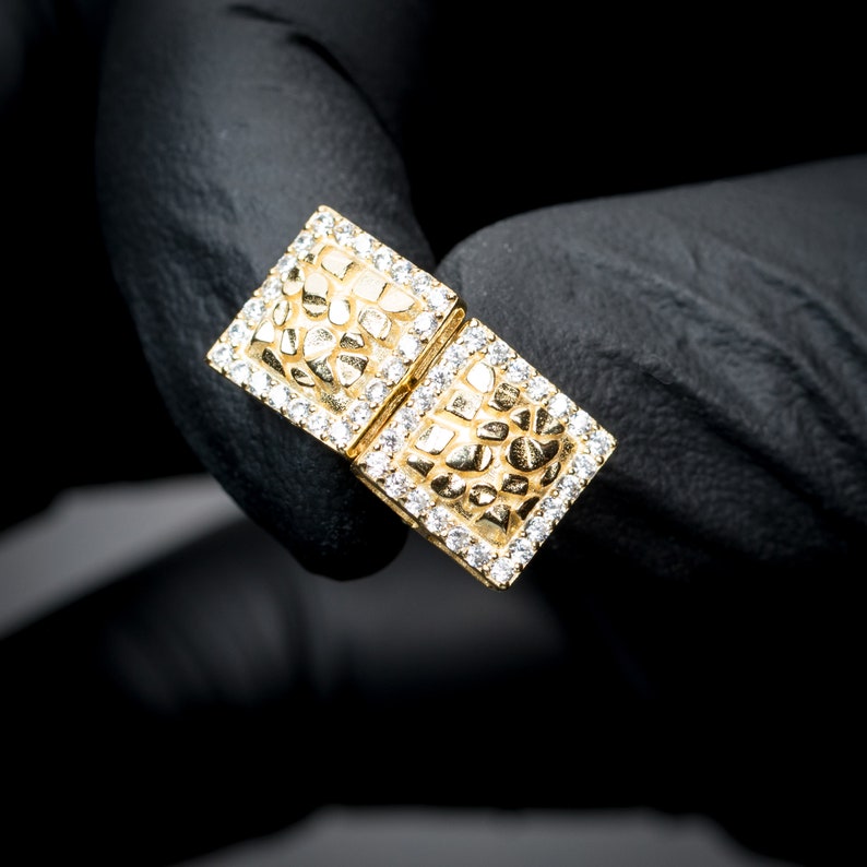 Men's Square Gold Hip Hop Nugget Screw Back Stud Earrings Etsy